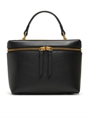 Ted Baker Black Leather Top-Handle Crossbody Bag with Gold Chain.
